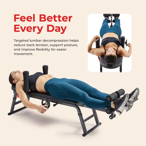 Vista 2 de Sunny Health & Fitness No-Hang Traction & Inversion Decompression Table for Back Pain Relief, Adjustable Stretch Bench, 400 LB Capacity
