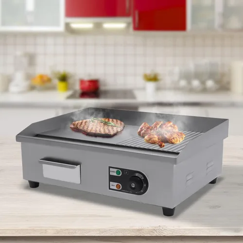 Vista 4 de Parrilla eléctrica portátil de mesa Teppanyaki de 110 V, parrilla antiadherente comercial con control de temperatura ajustable de 122 ~ 572 ℉