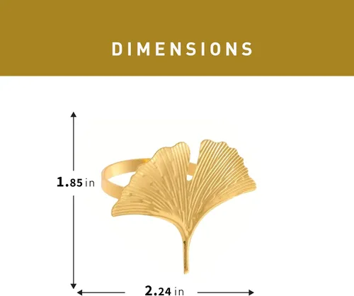 Vista 4 de Jolitee Juego de cuatro servilleteros dorados de hoja de ginkgo – Elegante metal pesado, accesorio de mesa versátil para bodas, vacaciones y uso