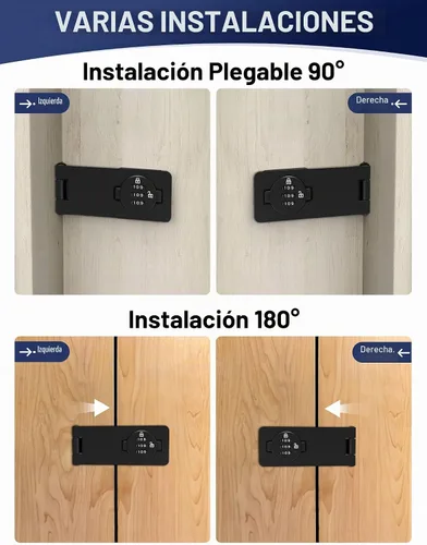 Vista 3 de Cerradura de combinación de gabinete sin llave, perilla giratoria de 3 dígitos con contraseña para puertas, armarios, cajones, puerta de granero