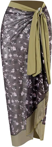 Vista 2 de Traje de baño estampado para mujer, sin mangas, ajustado, de una pieza, con traje de baño, falda larga