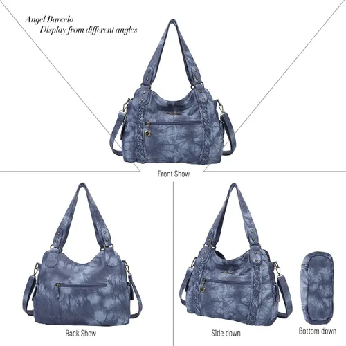 Vista 3 de Angel Barcelo - Bolsa de hombro amplia para mujer, diseño Hobo, cuero lavado