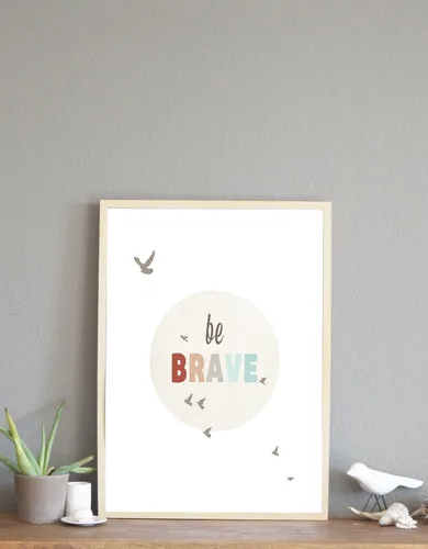 Vista 2 de Arte de pared para niños, impresión "Be Brave" de 11 x 14 pulgadas para habitación de niños, niñas o bebés, decoración de guardería temática