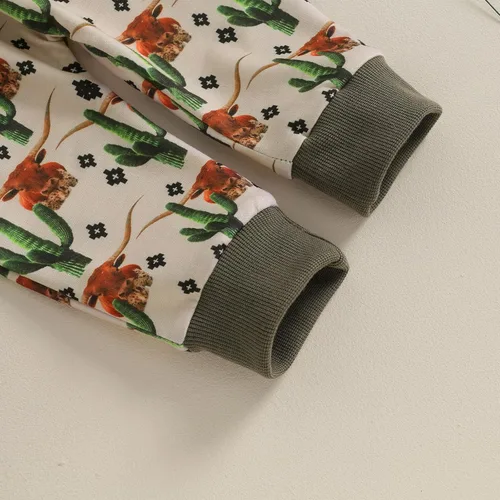 Vista 5 de Molioaky Ropa occidental para bebé recién nacido, sudadera con estampado de vaca, sudadera y pantalones deportivos, conjunto de ropa para otoño e