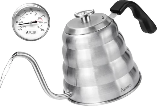 Vista 7 de Hervidor de Vertido para Café de Goteo Manual y Té con Termómetro 28oz Hervidor de Cuello de Cisne con Control de Flujo Hervidor de Agua de Acero