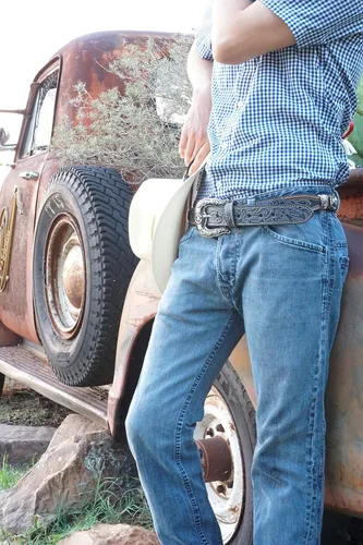 Vista 8 de Cinturón de cuero para hombre de cuerno largo, caballo, pollo, sheriff, cinturón de vaquero