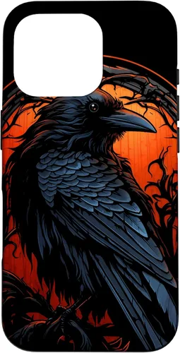 Vista 20 de Funda estética oscura para iPhone 17, diseño de cuervo gótico, diseño de pájaro de cuervo y pájaro oculto