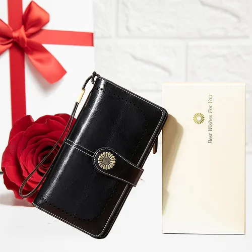 Vista 9 de Cartera de pulsera personalizada, carteras con nombre grabado personalizado con bloqueo RFID, gran capacidad, cartera de mano para tarjetas