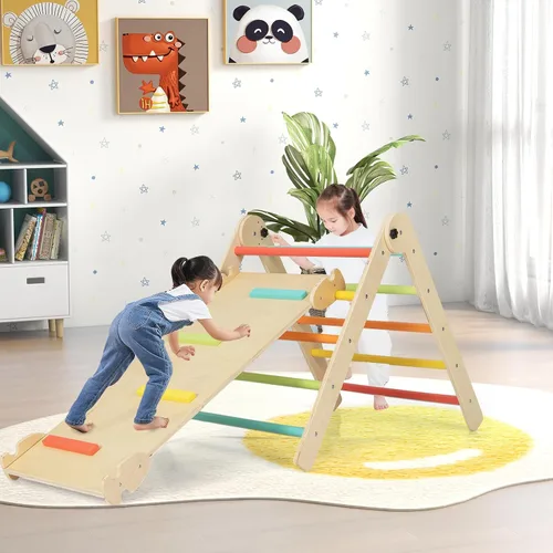 Vista 6 de Costzon Juguetes de escalada para niños pequeños, 4 en 1 plegables de madera Montessori para niños, juguetes de escalada triangulares con rampa