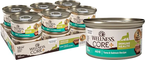 Vista 21 de Wellness CORE+ Alimento húmedo en paté de peso saludable para gatos adultos, natural, rico en proteínas, sin granos, 2.8 onzas, paquete de 12