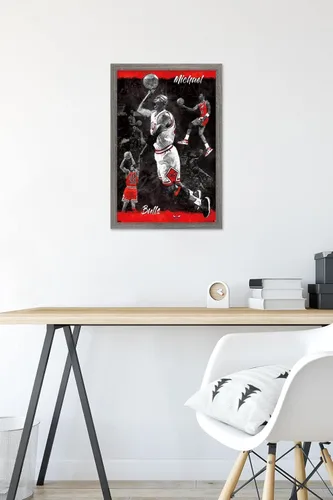 Vista 6 de Trends International Michael Jordan - Póster de pared de bosquejo, 14.725 x 22.375 pulgadas, versión enmarcada de madera de granero