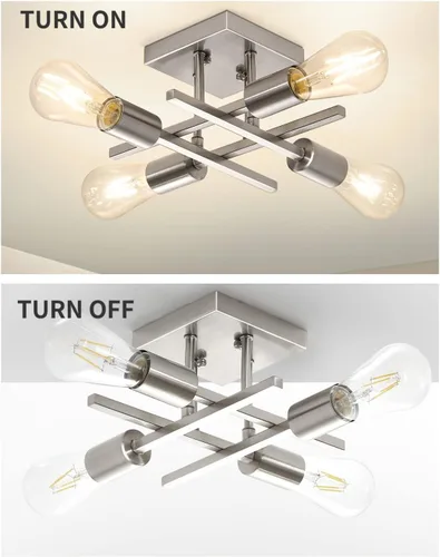 Vista 6 de Lámpara de techo semiempotrada de 4 luces, moderna lámpara de níquel cepillado cerca del techo, fácil de montar, luces de techo interiores