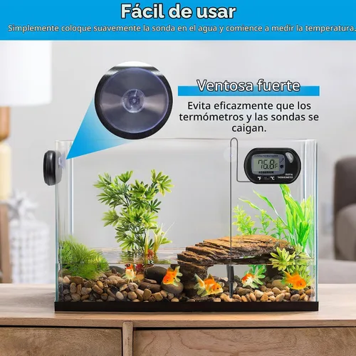 Vista 4 de DaToo Termómetro de acuario con pantalla LCD grande Fahrenheit/Celsius(℉/℃) Termómetro de tanque de peces para acuario, reptil, terrario, termómetro
