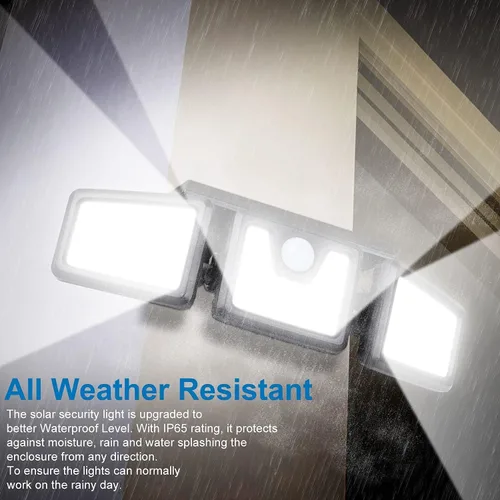 Vista 5 de AmeriTop Luces solares para exteriores, de 800 lúmenes, inalámbricas, con sensor de movimiento solar LED, 3 cabezas ajustables, iluminación