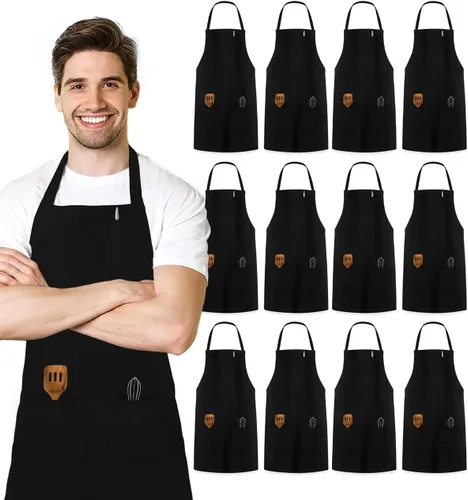 Vista 9 de Avalon Kitchen Aprons for Men - 100% Polyester Chef Apron Women with Extra Long Ties - Cooking Aprons for Women & Mens Apron