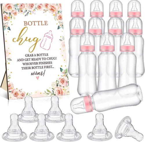 Vista 28 de TrelaCo Safari Cool Baby Shower Games Bottle Chug Sign Wooden Jungle Animals Set de regalo para revelación de género suministros de fiesta y 12
