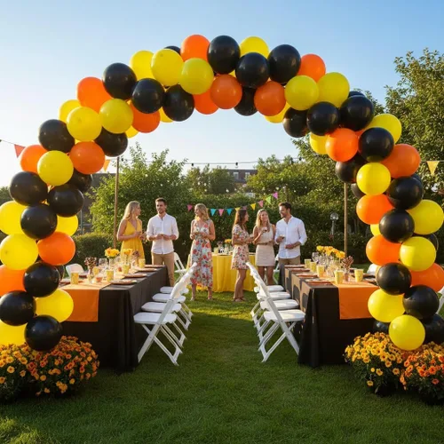 Vista 4 de TNWBA Paquete de 60 globos de látex de 12 pulgadas, color negro, amarillo, naranja, para cumpleaños, bodas, baby shower, decoración de fiesta