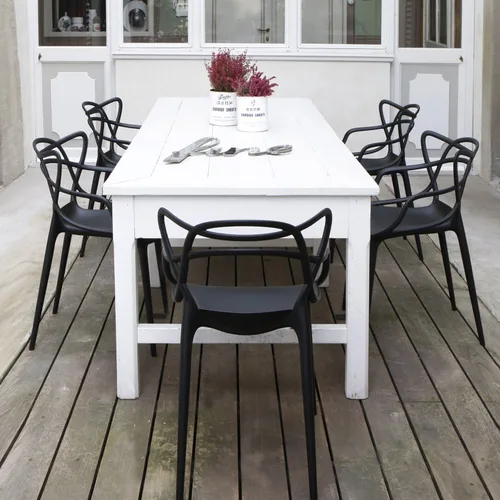 Vista 8 de Mid-Century - Silla de comedor con curva de plástico moldeado (juego de 2), color negro