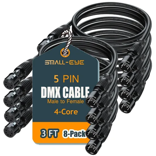 Vista 7 de SMALL-EYE Cable DMX de 5 pines, paquete de 6 unidades, cable DMX512 de 4 núcleos macho a hembra para iluminación de escenario (3 pies)