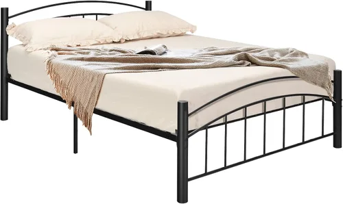 Vista 9 de Giantex Base de cama de metal, plataforma moderna con cabecero y estribo, base de colchón con soporte de listones de acero resistente, sin ruido