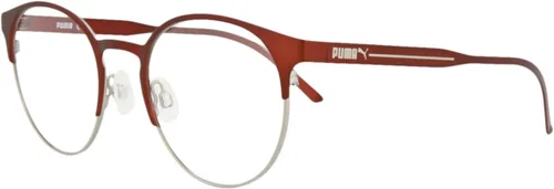 Vista 2 de PUMA Gafas de lujo transparentes redondasovaladas con marco de acero inoxidable de color burdeos, hechas en China, marco de acero inoxidable, moda