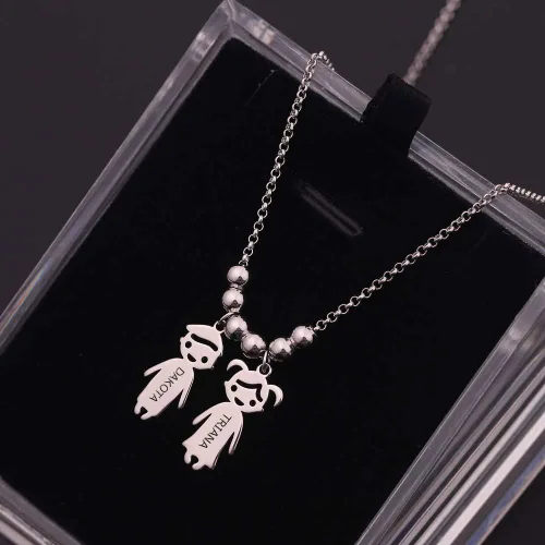 Vista 6 de OBTIAN - Collar con colgante de plata 925 con grabado personalizado para niños y madres hecho a medida para cualquier niño o niña para regalo