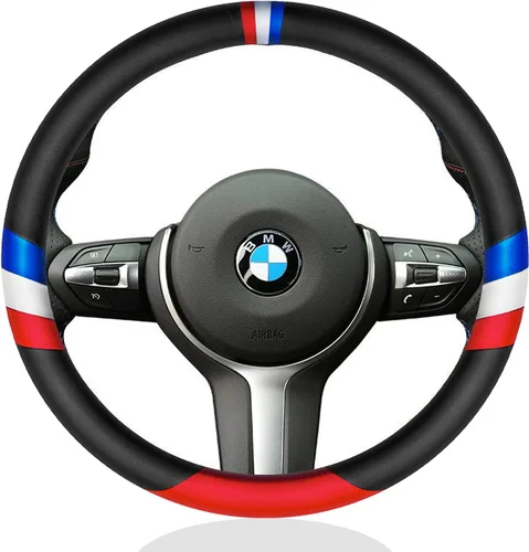 Vista 5 de Funda de volante de fibra de carbono para automóvil, cuero deportivo, antideslizante, universal, volante de 15 pulgadas