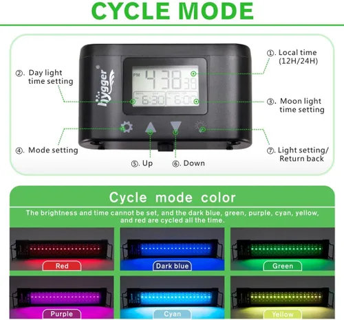 Vista 2 de Hygger - Luz LED programable para acuario, para peceras de plantas de 12~18 pulgadas de largo, espectro completo, con pantalla LCD de configuración