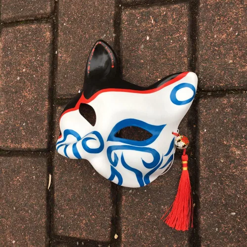 Vista 4 de Máscaras Kabuki para disfraz de disfraz de zorro y medio gato, accesorios de decoración de pared