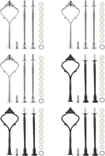 Vista 14 de Juego de 6 bandejas escalonadas para soporte de pastel, corona, soporte de 3 niveles para tartas, accesorios para bodas y fiestas, resina para Negro