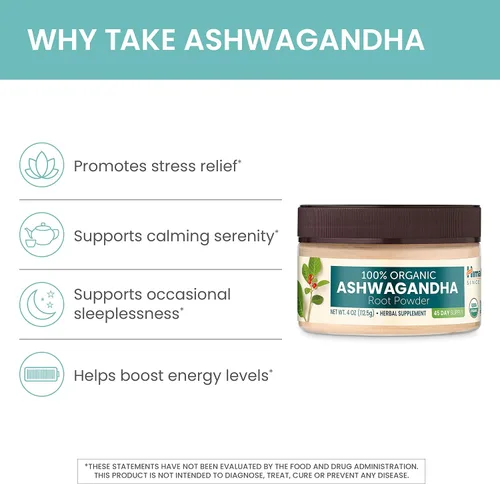 Vista 5 de Himalaya Polvo de Ashwagandha orgánico, suministro para 45 días, apoyo suprarrenal a base de hierbas para aliviar el estrés, apoyo energético