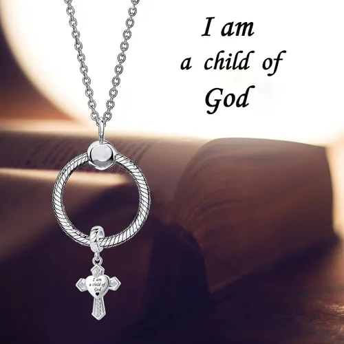 Vista 5 de Abalorio colgante religioso con dije de cruz con Dios, todas las cosas son posibles, se adapta a pulseras Pandora