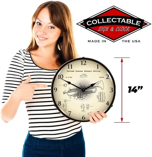 Vista 3 de Trumpet 1937 - Reloj de pared LED patentado, Retro/Vintage, iluminado, 14 pulgadas