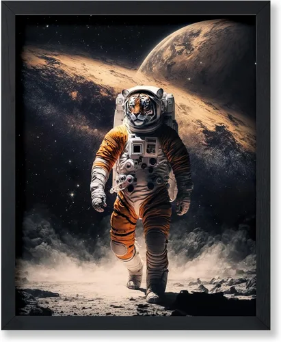 Vista 26 de Poster Master Póster vintage de animales – Impresión retro divertida – Regalo para artista, amigo – Oso Grizzly en traje espacial, astronauta, luna