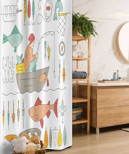Vista 32 de Ambesonne Cortina de ducha de gaviotas, cielo nublado y gaviota voladora, imagen de meteorología de paisaje nublado, juego de decoración de baño
