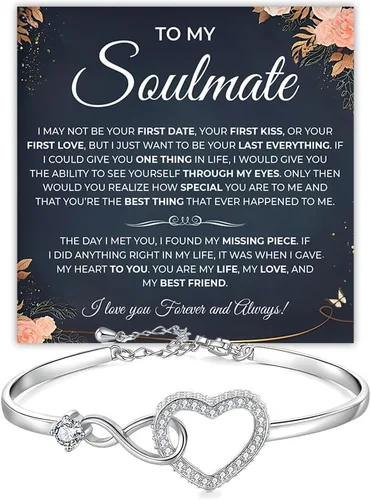 Vista 12 de Pulsera Para Mi Alma Gemela, pulsera de alma gemela para mujeres, regalo de joyería de alma gemela de novio, marido, amigo con tarjeta de mensaje