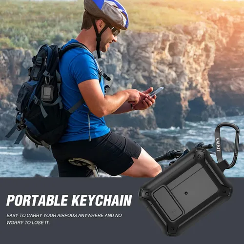 Vista 7 de Valkit Funda para Airpods Pro 2 con cerradura, funda militar de cuerpo completo para AirPod Pro rígida con llavero, funda para Airpods Pro de 2ª/1ª