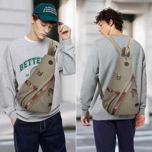 Vista 2 de WITZMAN Bolso bandolera de lona para hombres y mujeres, mochila convertible cruzada, estilo vintage, bolsa de pecho de viaje casual