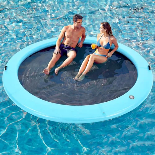 Vista 34 de Muelle flotante inflable redondo de 6 a 12 pies, anillo de flotador Sunchill, hamaca de agua para broncear flotadores de piscina con tela tejida