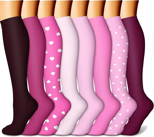 Vista 37 de CHARMKING Calcetines de compresión para mujeres y hombres para circulación (8 pares) 15-20 mmHg, mejor soporte para ciclismo atlético