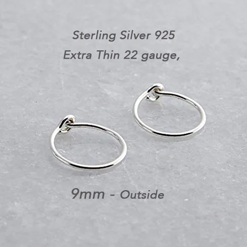 Vista 29 de Aretes de plata de ley abiertos para cartílago, tragus, delgados, calibre 22