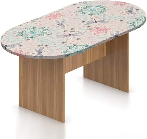 Vista 15 de Mantel ajustable ovalado, mantel ajustable de poliéster elástico con libélula, plantas naturales, césped, flores silvestres, efectos de pincel, se