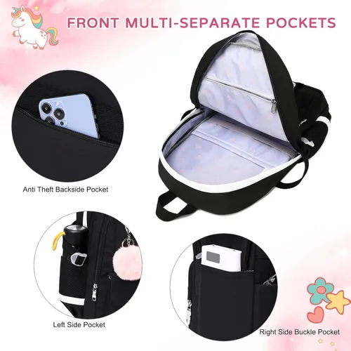Vista 5 de Mochila para niñas, mochila escolar para laptop de 15.6 pulgadas, mochila grande para primaria, primaria, escuela media, mochilas para niños
