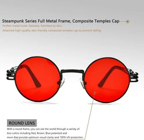 Vista 6 de DeBuff Gafas de sol retro redondas steampunk hippie