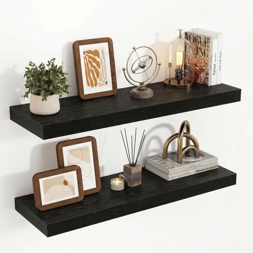 Vista 27 de Acovy Estantes flotantes de 16 pulgadas, estantes flotantes de 16 x 9.25 x 1.5 pulgadas de profundidad para pared, estantes de madera para baño