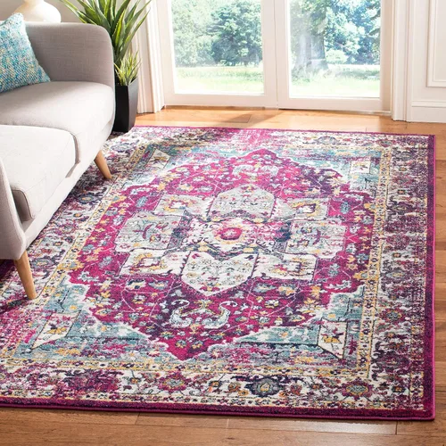 Vista 8 de SAFAVIEH Evoke Collection EVK275C Medallón oriental envejecido, no desprende pelusa, 2'2" x 4', color azul/naranja, alfombra de acento para sala