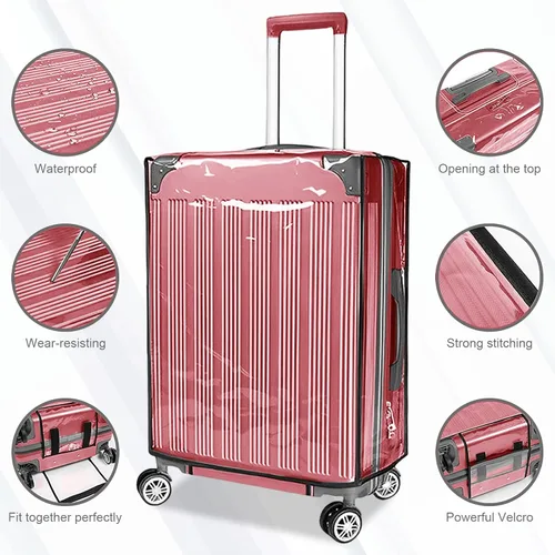 Vista 2 de JZRTravel Funda de equipaje de 3 piezas de PVC transparente impermeable para maleta, protector de maleta de equipaje para ruedas giratorias