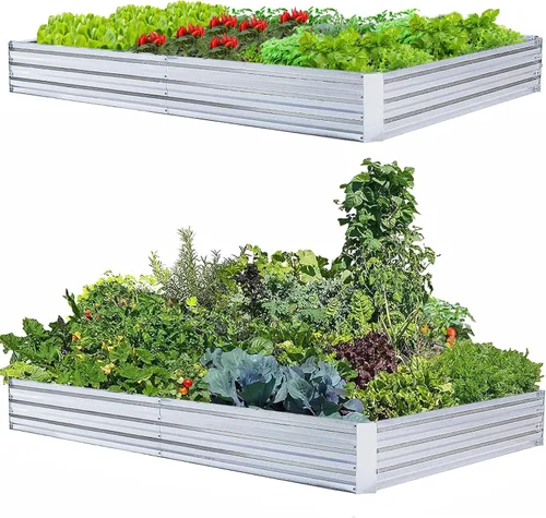 Vista 10 de Camas de jardín elevadas galvanizadas para verduras, caja de plantación grande de metal, kit de jardinería de acero para flores y hierbas