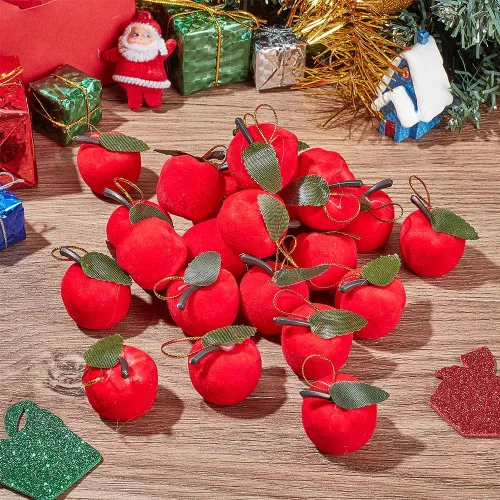 Vista 4 de WEBEEDY 36 piezas de adornos colgantes para árbol de Navidad pequeños y rojos sin manzanas para árbol de Navidad, manzanas, accesorios de fotos