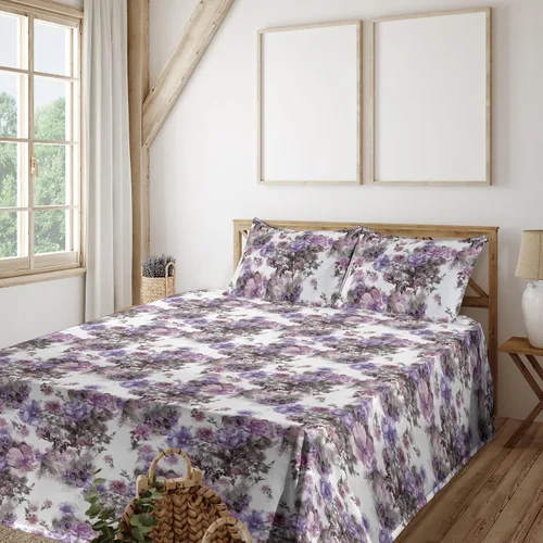 Vista 20 de Ambesonne Juego de sábanas vintage, diseño de curvas de inspiración victoriana, estampado de hojas y flores, sábana bajera y encimera con fundas